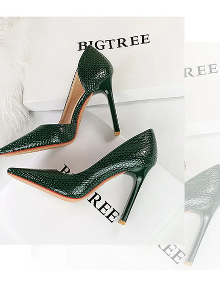 Woman Vintage Snake Print Pumps Square Toe Patent