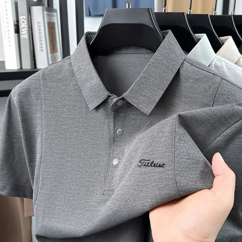 Luxury Men Summer New Short-Sleeved Polo Shirt Lapel Button Solid Color Letter Print Comfortable Ventilate Fashion Men'sClothing