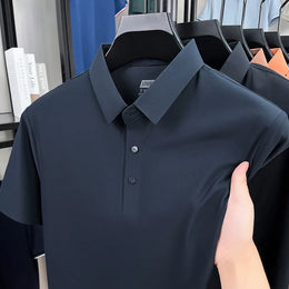 Men's Seamless Polo Shirt - Breathable Nylon-Spandex Blend, Reinforced Collar & Matching Buttons (12 Colors, M-4XL)