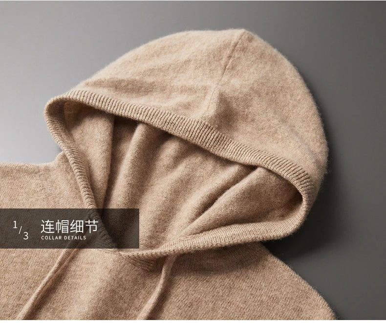 MVLYFLRT Men's One-Piece Ready-to-Wear Hoodie 100% Merino Wool Knitted Sweater Shirt Autumn Winter Casual Large Top Long Sleeved