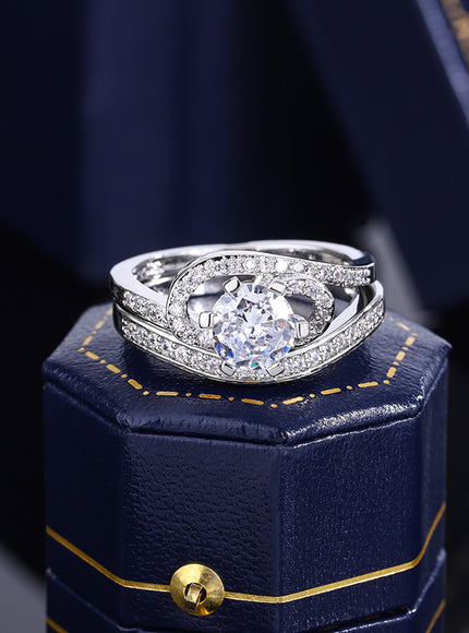2024 Hot Sale Hot Sale 2pcs Ring Set Geometric Zircon Double Layer Women's Ring Engagement Bridal Jewelry Couple 925 Ring