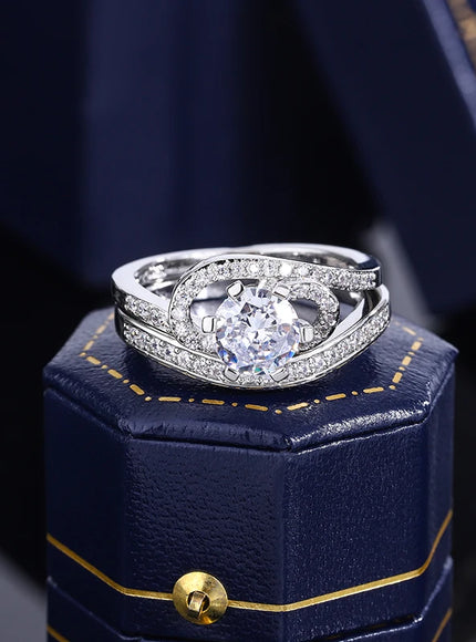 2024 Hot Sale Hot Sale 2pcs Ring Set Geometric Zircon Double Layer Women's Ring Engagement Bridal Jewelry Couple 925 Ring