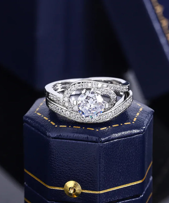 2024 Hot Sale Hot Sale 2pcs Ring Set Geometric Zircon Double Layer Women's Ring Engagement Bridal Jewelry Couple 925 Ring