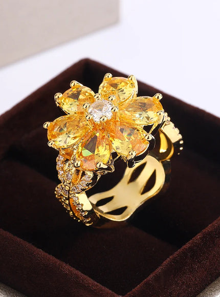 KissIcon Zircon Ring Pink Flower Peach 925 - Elegant Bloom