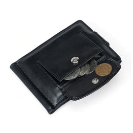 New Small Men's Leather Wallet With Coin Pocket Money Clip 5 Credit Card Slots A Metal Clamp ID Cash Holder Purse For Male