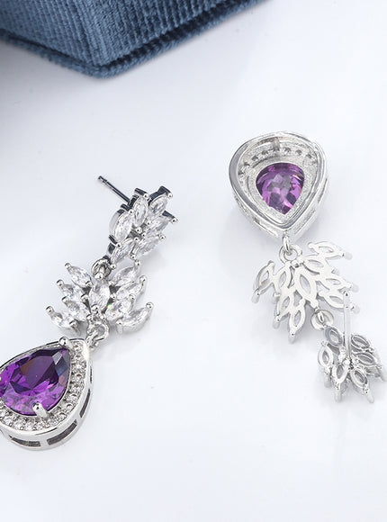 KissIcon Lux Silver Earrings Purple Zircon Drop - Fringe