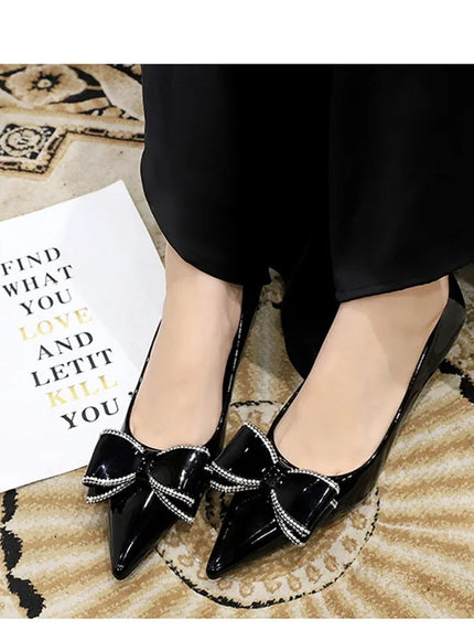 New Fashion Street Style Patent Leather Rhinestone Butterfly-knot