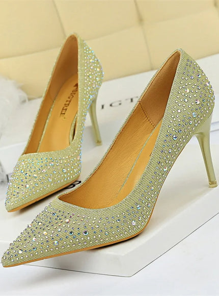 Shallow Mouth Pointed Color Rhinestone Pumps Fashion Wedding