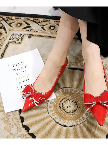 New Fashion Street Style Patent Leather Rhinestone Butterfly-knot