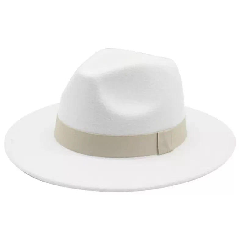 Fedora Hat Women Winter Hats for Women Ribbon Band Men's Hat Wide Brim Classic Beige Wedding Church Bowler New Cap Chapeau Femme