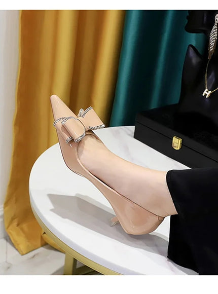 New Fashion Street Style Patent Leather Rhinestone Butterfly-knot
