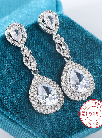 KissIcon Drop CZ Pendant Earrings - Sparkling Silver Shine