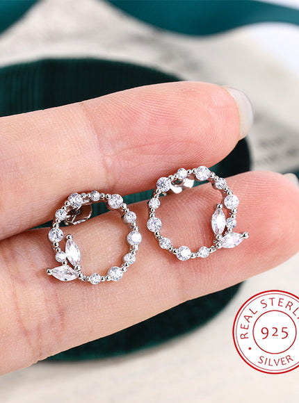 Korean Earrings Simple Silver Simple Geometric Round Garland AAAA Zircon Earrings Fashion 925 Silver Jewelry Christmas Gift