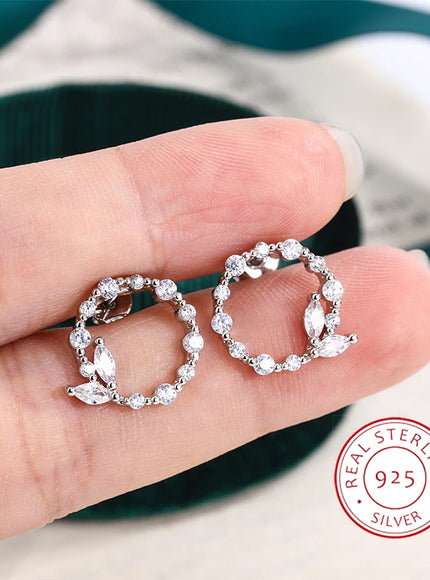 Korean Earrings Simple Silver Simple Geometric Round Garland AAAA Zircon Earrings Fashion 925 Silver Jewelry Christmas Gift