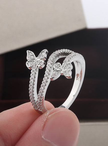 Kiss Icon Butterfly Zircon Ring - 925 Silver Plated Elegance