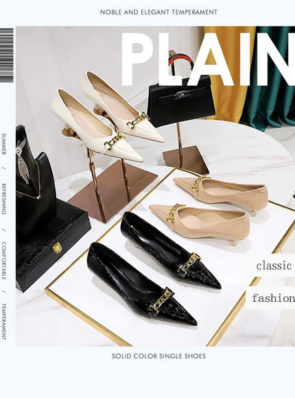 Fashion Metal Chain Decoration Women Pumps Shallow Mouth