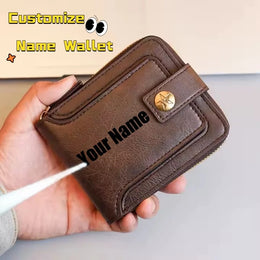 Custom Name&Text Mens Wallet Engraved Leather Wallets Personalized Mens Gifts for Husband from Wife Custom Wallet for Man Annive