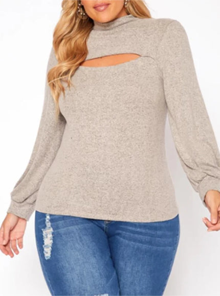 Plus Size Roll Neck Hollow Out Sweater – Loose Warm Pullover