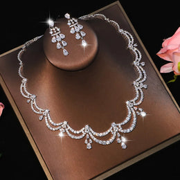 Exquisite Simple Women Jewelry Set 2 PCS Cubic Zirconia High Quality Saudi Arabia Bridal Wedding Jewellery Accessories
