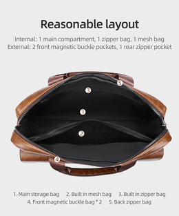 Mens Business Briefcase Large Capacity PU Leather Laptop Bag Fashion Crossbody Shoulder Tote Bag for Work Office