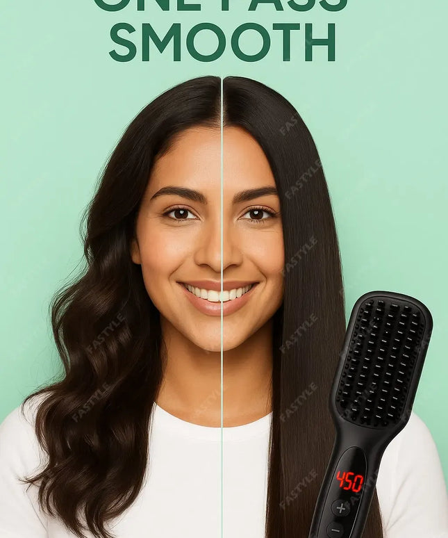 KissIcon Straightener Brush - Quick Styling Frizz Control