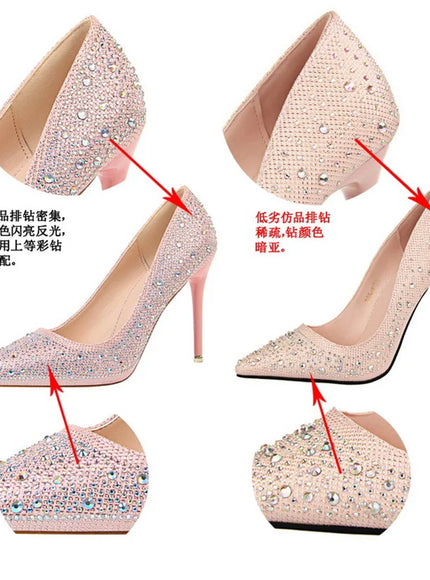 Shallow Mouth Pointed Color Rhinestone Pumps Fashion Wedding