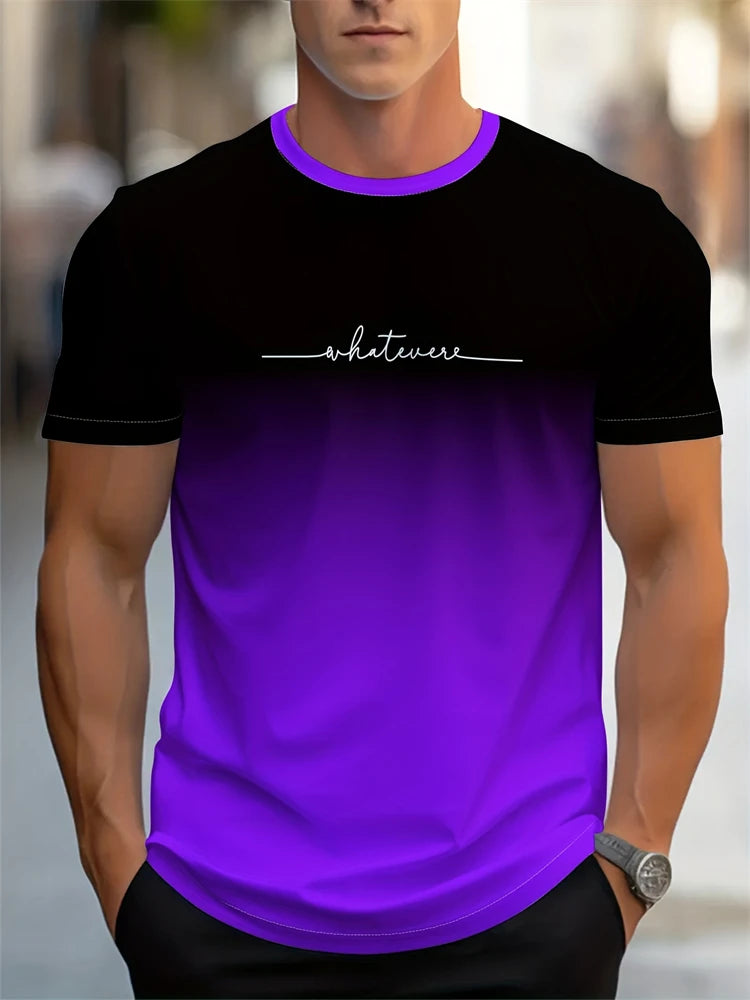Men's Summer Letter Pattern Printed T-Shirt Men's Breathable Comfortable Simple Round Neck T-Shirt Outdoor Sports Casual Top