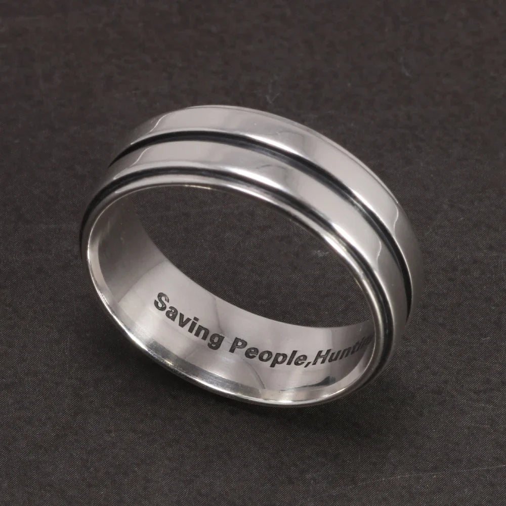 Dean Winchester Ring Authentic 925 Silver Supernatural Aphorism Engraving Saving People, Hunting Things, The Family Business