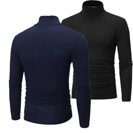 1/2pcs Autumn  Winter Men's High Neck T-shirt Slim Fit Fashion High Elastic Long Sleeve Casual Breathable Apparel Pullover