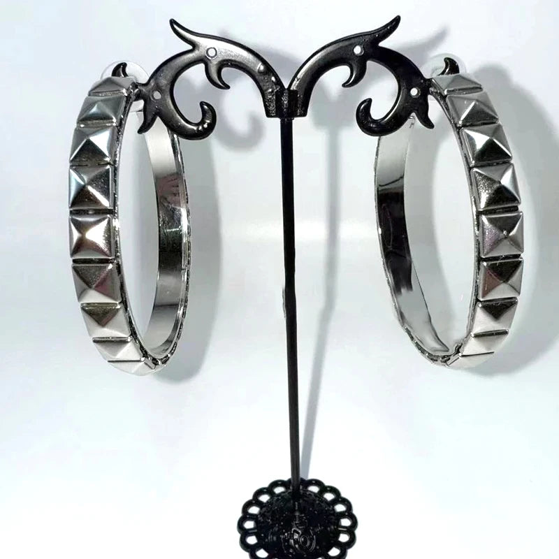 Punk Jewelry Silver 3D Geometric Earrings for Women Fashion Y2K Earrings Gothic Accessories Grunge Korean Charm Earrings
