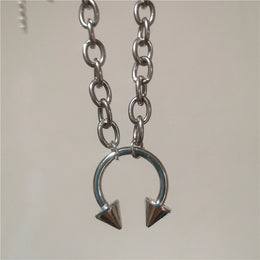 Hip Hop Punk Sliver Color Stainless Steel Geometry Pendant Chunky Chain Choker Necklace For Men Women Gothic Y2K Grunge Jewelry