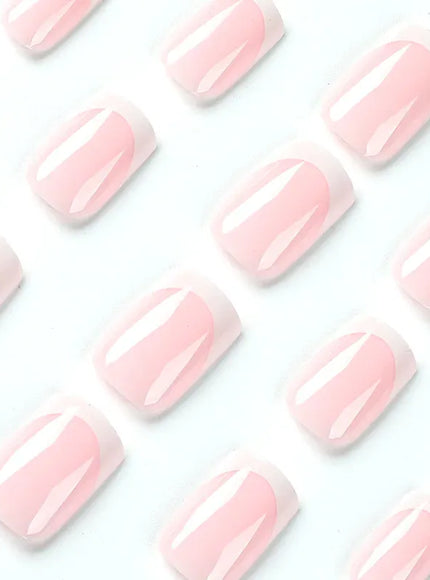 KissIcon White French Long Square Fake Nails Full