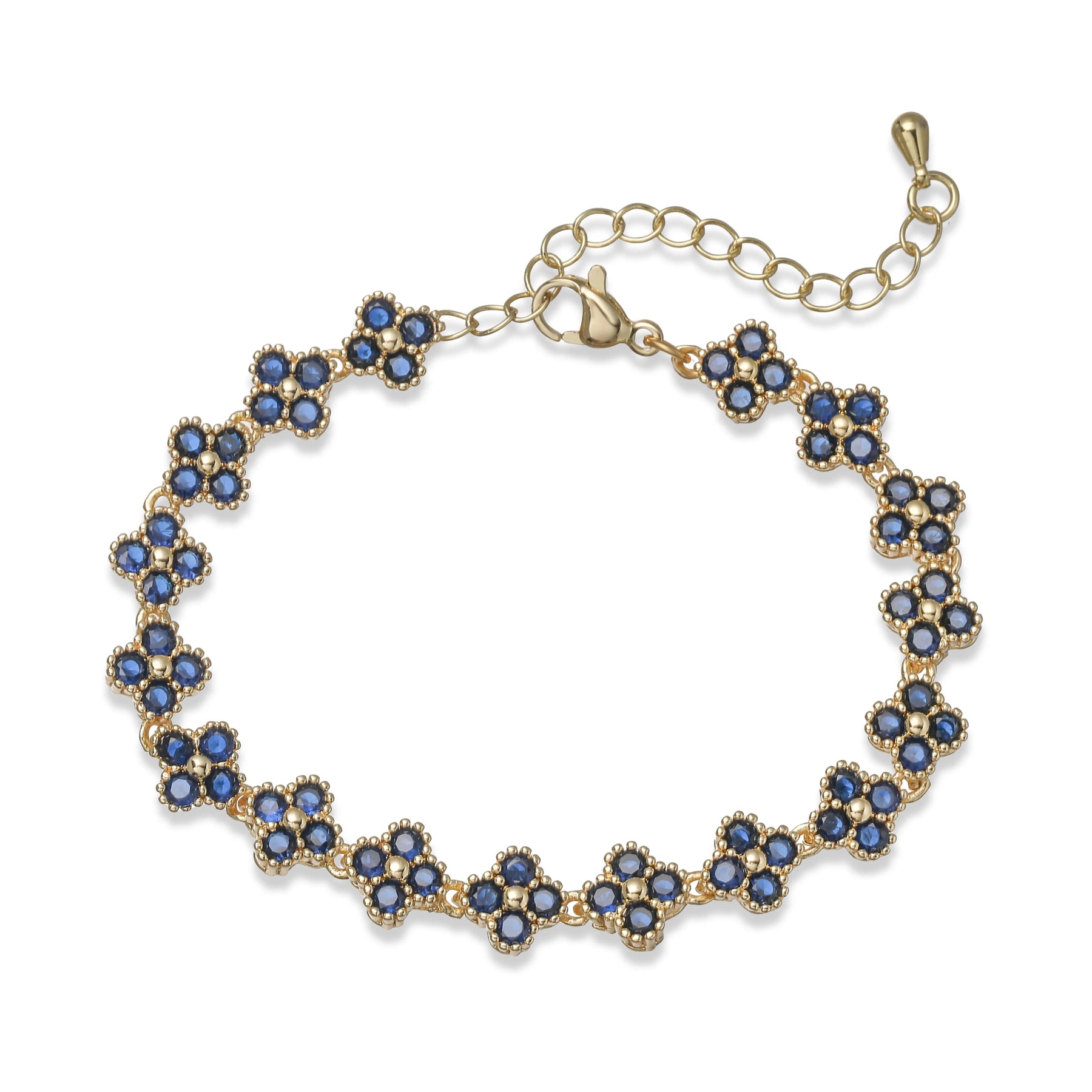 HECHENG, Bijoux Colorful Flower CZ Stone Brass Metal Bracelet/Necklace,Lobster Clasp, Adjustable, Minimalist Romantic Jewelry