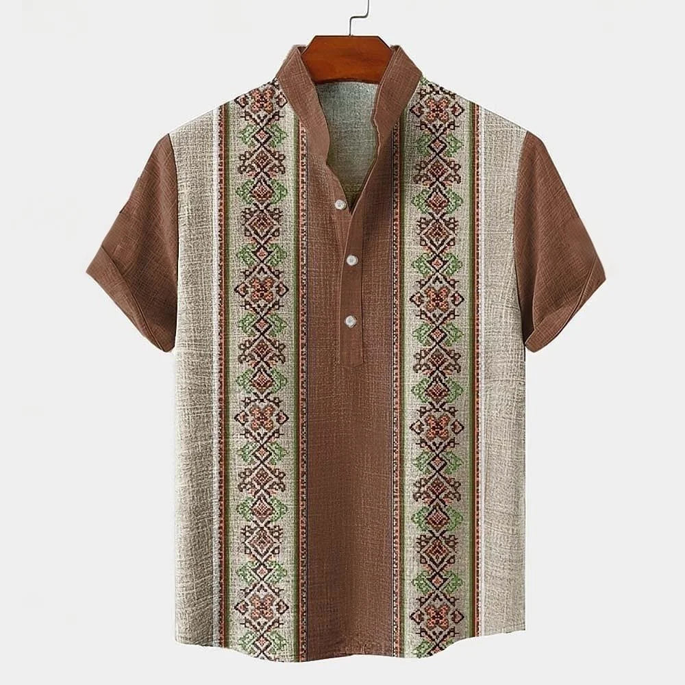 Men's Linen Short Sleeved Shirt, Button Design, Digital Printing, Casual and Comfortable, Fashionable to Wear