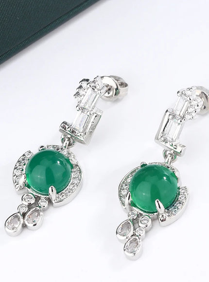 [KissIcon] Green Zircon Stud Earrings S925 Silver - Sparkle