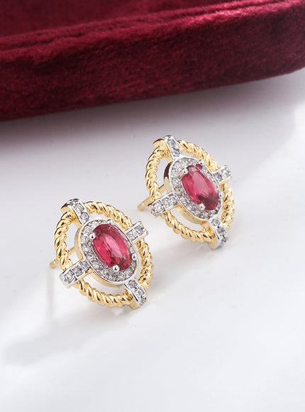 KissIcon 925 Silver Oval Red Zircon Earrings - Lightweight