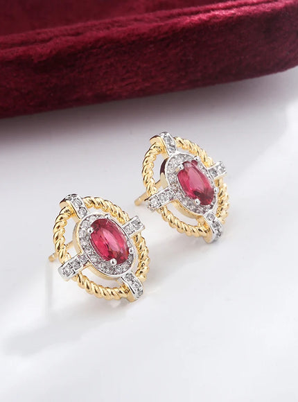 KissIcon 925 Silver Oval Red Zircon Earrings - Lightweight
