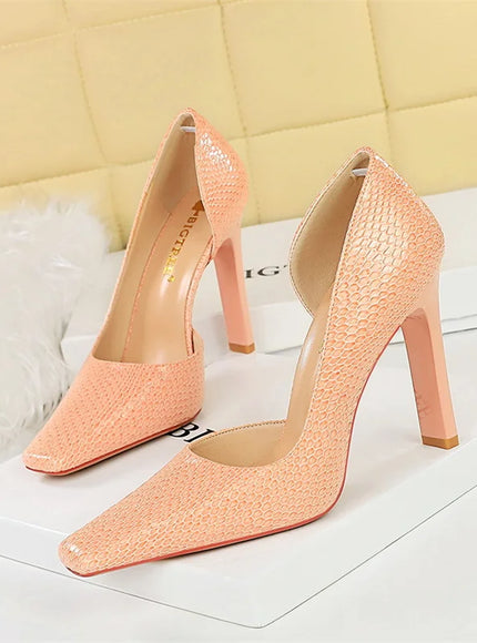 Woman Vintage Snake Print Pumps Square Toe Patent