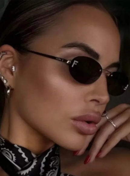 Diamond Letter Rimless Oval Sunglasses