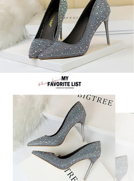 Shallow Mouth Pointed Color Rhinestone Pumps Fashion Wedding