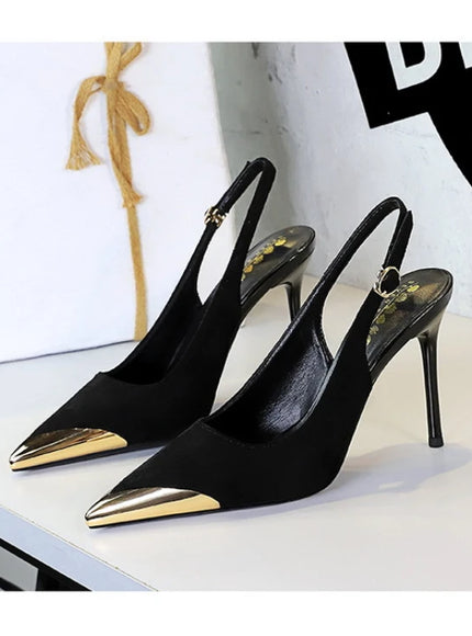 European American Style Metal Pointed High Heels Slim