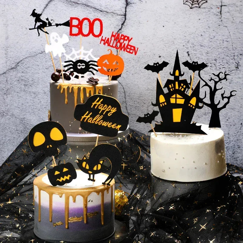 2025 Halloween Cake Decorations Pumpkin Ghost Black Castle Haunted Houses Cake Toppers for Happy Halloween Party Supplies