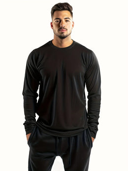 5-piece men's solid color round neck long sleeved T-shirt, versatile design, comfortable and fashionable