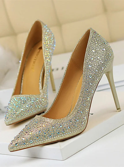 Shallow Mouth Pointed Color Rhinestone Pumps Fashion Wedding