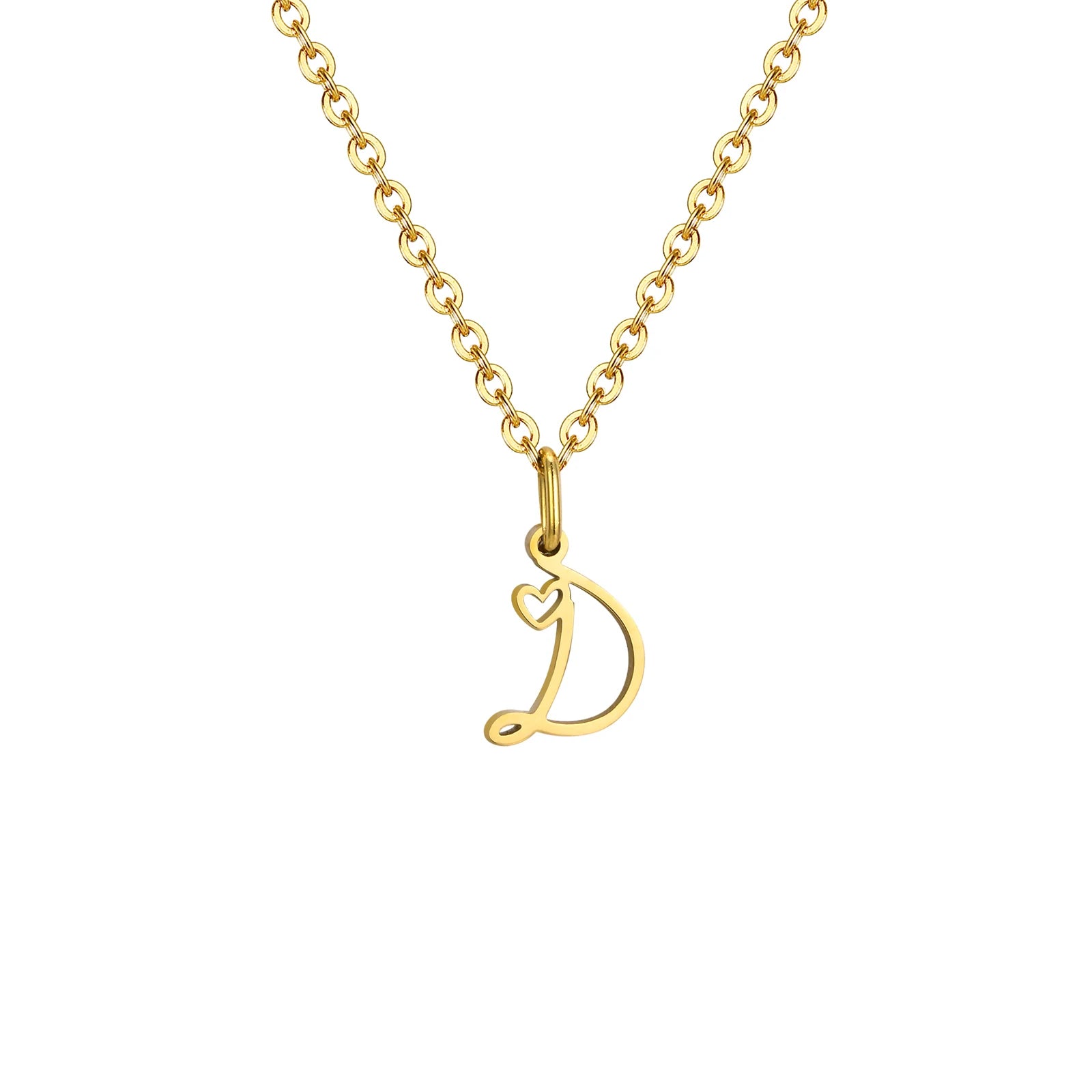 Dainty Heart Initial Necklace for Women, Gold Plated A-Z Letter Pendant, Waterproof Stainless Steel Monogram Jewelry, Personaliz