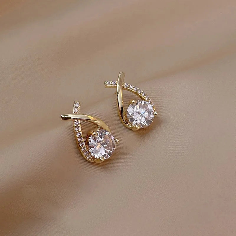 SKEDS Fashion Cross Stud Earrings For Women Korean Style Elegant Crystal Jewelry Ear Rings Fishtail Lady Earrings Gift