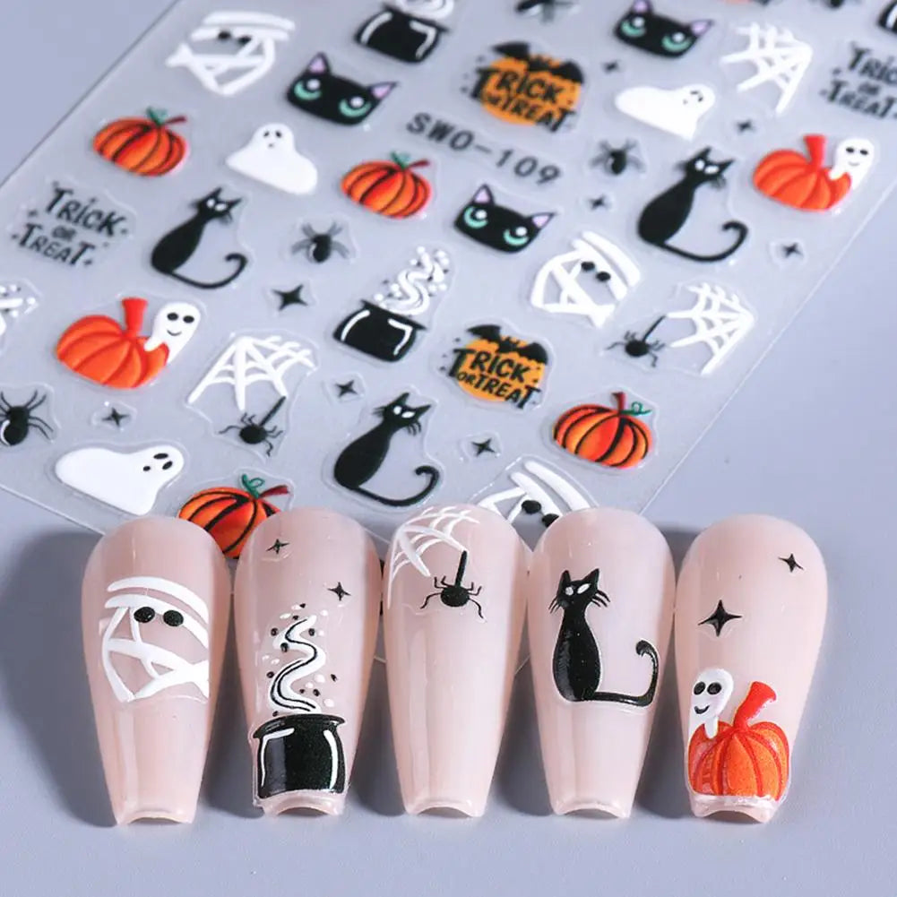 1pcs Halloween Nail Stickers Pumpkin Ghost Spider Skull Design Cute Adhesive Slider Decals DIY Manicure Decor
