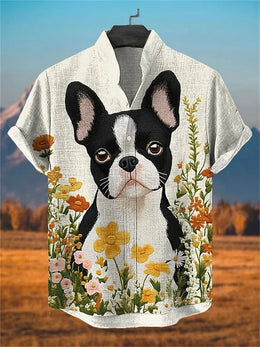 Men's short-sleeved shirt, samurai ink painting print, loose and breathable casual top, trendy retro design Hawaiian shirt.