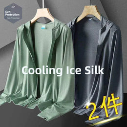 KissICON Mint green + charcoal gray (set of two) / M recommendation 40-47.5kg Mens Summer Ice Silk UV Fishing Jacket Lightweight Breathable Trendy