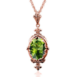 Summer Oval Green Peridot Pendant Necklace Yellow Gold Jewelry For Woman Stone Jewellery Luxury Lover Gift